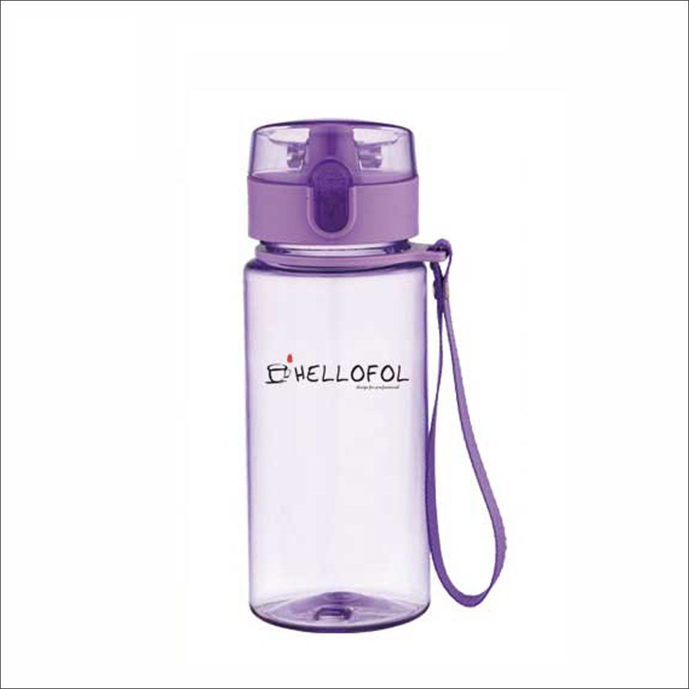 "HELLOFOL Purple Transparent Water Bottle with Leak-Proof Flip Top Lid and Carry Strap - Ideal for Sports, Travel, and Daily Hydration"